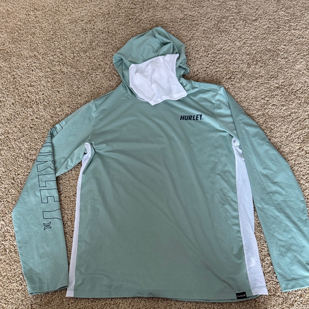 Hurley Teal and White Long Sleeve Hoodie